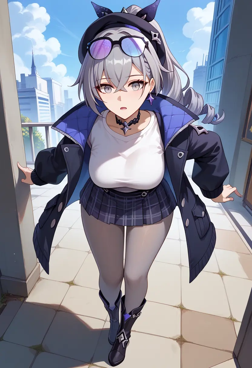 star rail,silver wolf,winter,student uniform,pea coat  - 